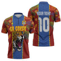 Custom DR Congo National Football Zipper Polo Shirt The Leopards Tropical Jungle Leaf Botanical Art
