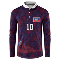 Custom Haiti National Football Button Sweatshirt Les Grenadiers Feather Pattern Coat Of Arms Art