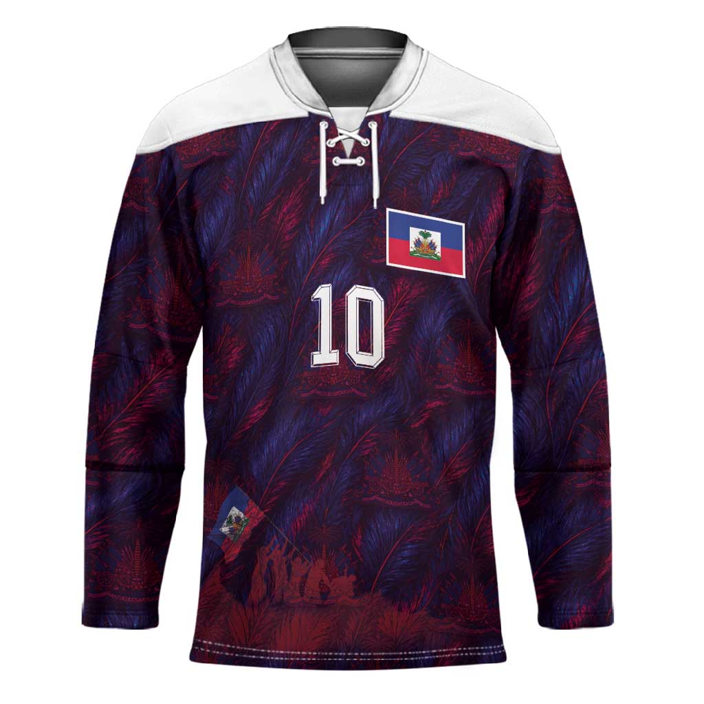 Custom Haiti National Football Hockey Jersey Les Grenadiers Feather Pattern Coat Of Arms Art