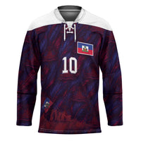 Custom Haiti National Football Hockey Jersey Les Grenadiers Feather Pattern Coat Of Arms Art
