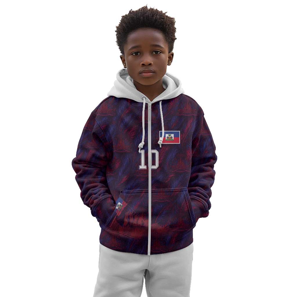 Custom Haiti National Football Kid Hoodie Les Grenadiers Feather Pattern Coat Of Arms Art