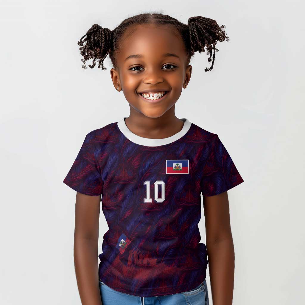 Custom Haiti National Football Kid T shirt Les Grenadiers Feather Pattern Coat Of Arms Art
