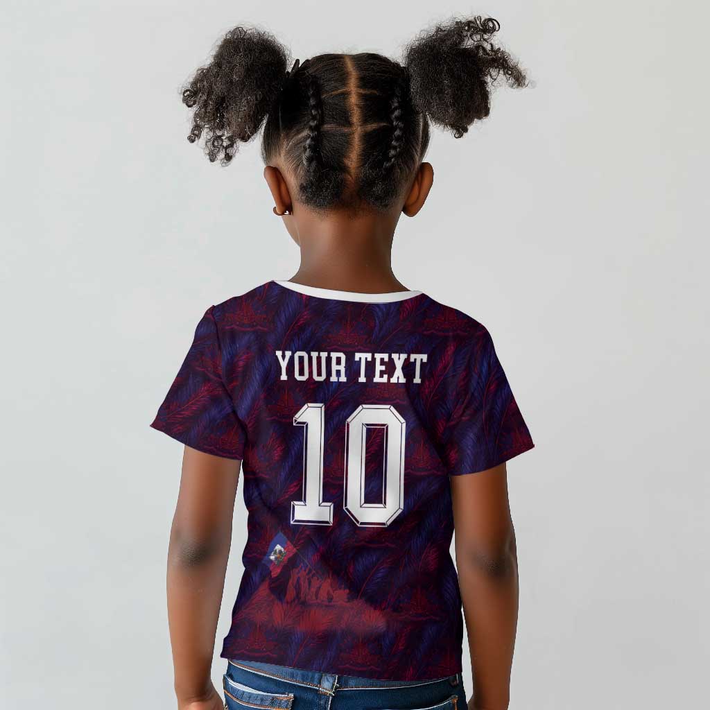 Custom Haiti National Football Kid T shirt Les Grenadiers Feather Pattern Coat Of Arms Art