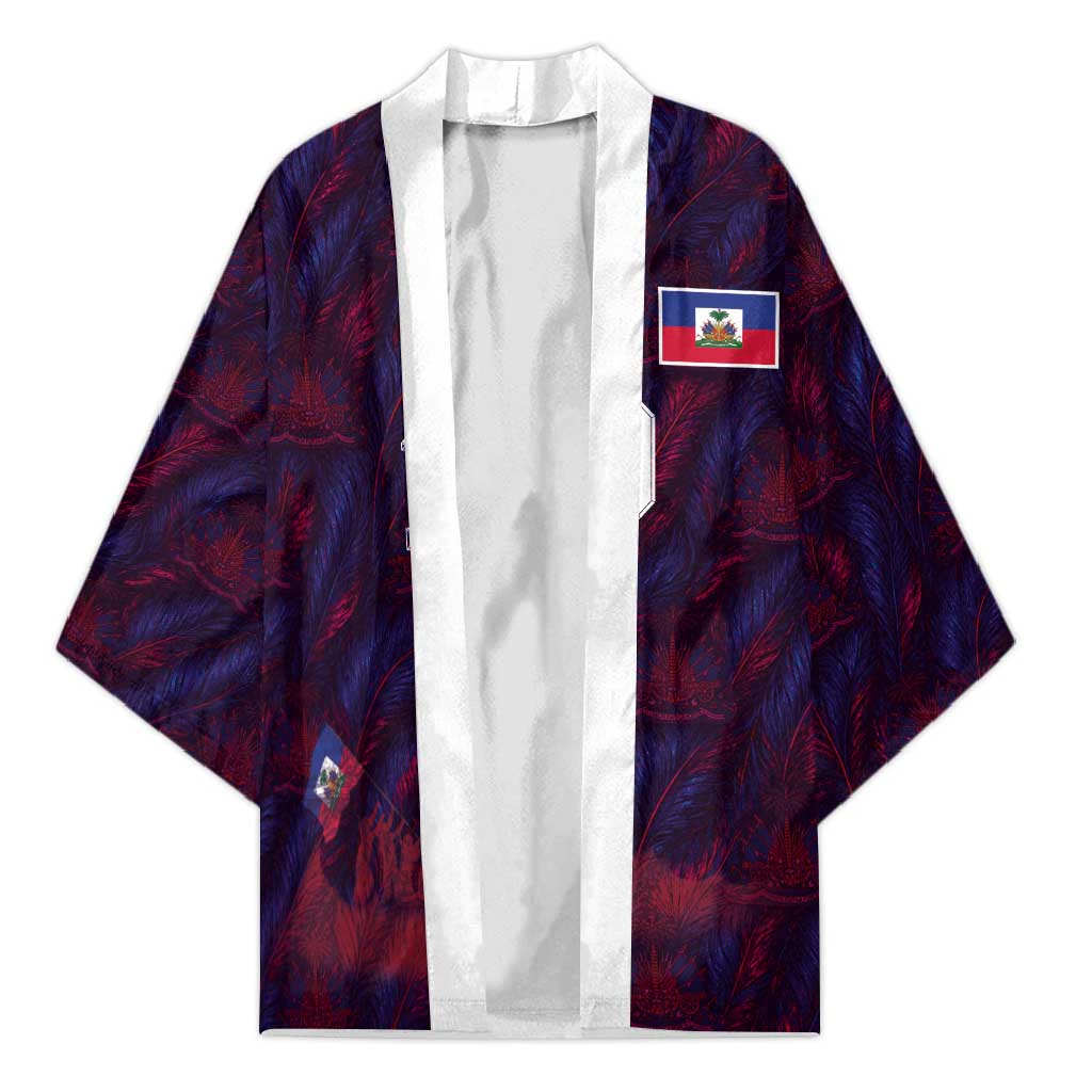 Custom Haiti National Football Kimono Les Grenadiers Feather Pattern Coat Of Arms Art