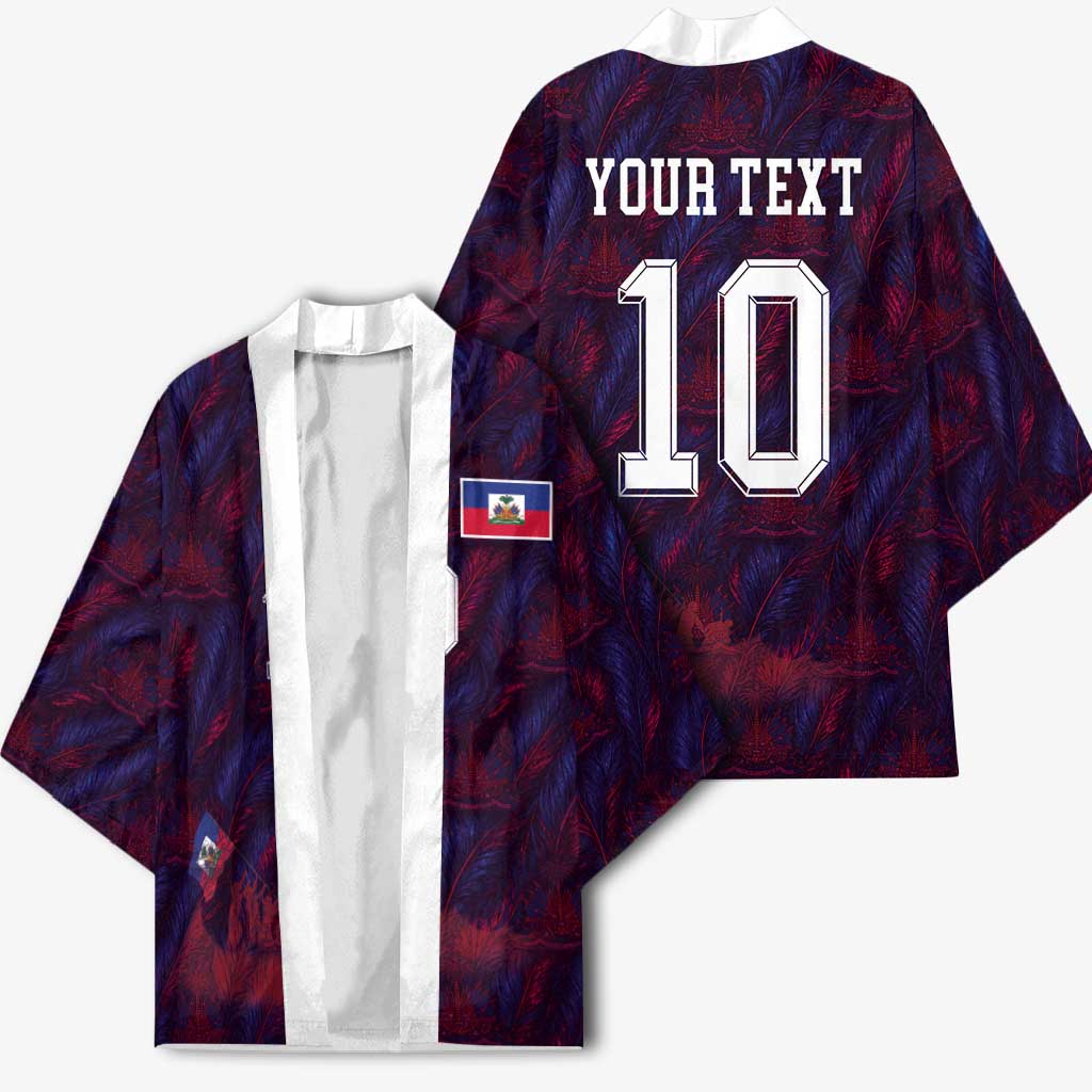Custom Haiti National Football Kimono Les Grenadiers Feather Pattern Coat Of Arms Art