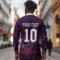 Custom Haiti National Football Long Sleeve Button Shirt Les Grenadiers Feather Pattern Coat Of Arms Art
