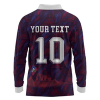 Custom Haiti National Football Long Sleeve Polo Shirt Les Grenadiers Feather Pattern Coat Of Arms Art