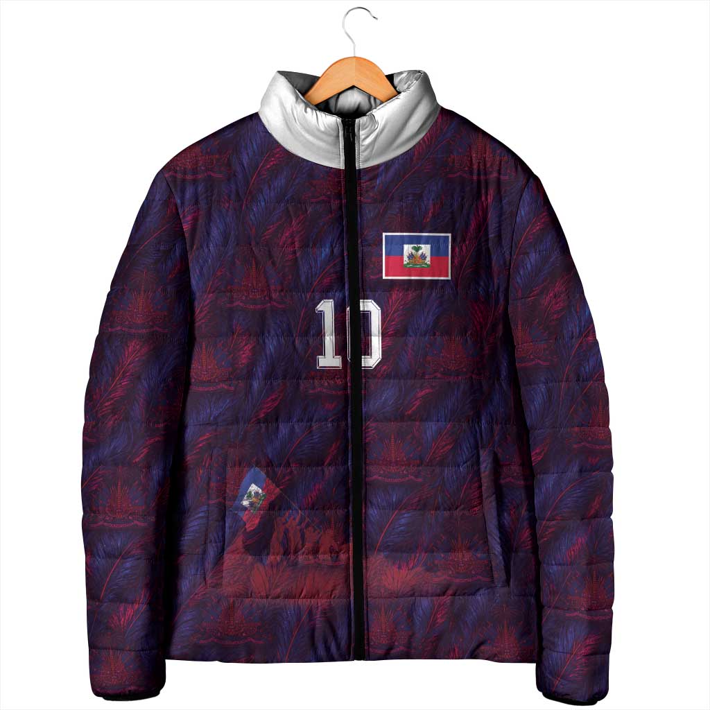Custom Haiti National Football Padded Jacket Les Grenadiers Feather Pattern Coat Of Arms Art