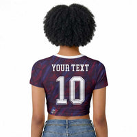 Custom Haiti National Football Raglan Cropped T shirt Les Grenadiers Feather Pattern Coat Of Arms Art