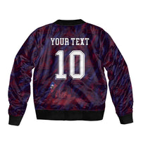 Custom Haiti National Football Sleeve Zip Bomber Jacket Les Grenadiers Feather Pattern Coat Of Arms Art