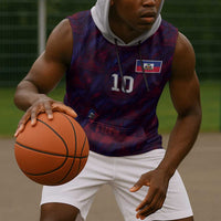 Custom Haiti National Football Sleeveless Hoodie Les Grenadiers Feather Pattern Coat Of Arms Art