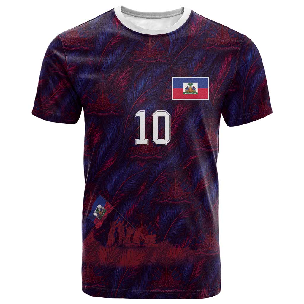 Custom Haiti National Football T shirt Les Grenadiers Feather Pattern Coat Of Arms Art