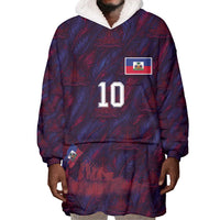 Custom Haiti National Football Wearable Blanket Hoodie Les Grenadiers Feather Pattern Coat Of Arms Art