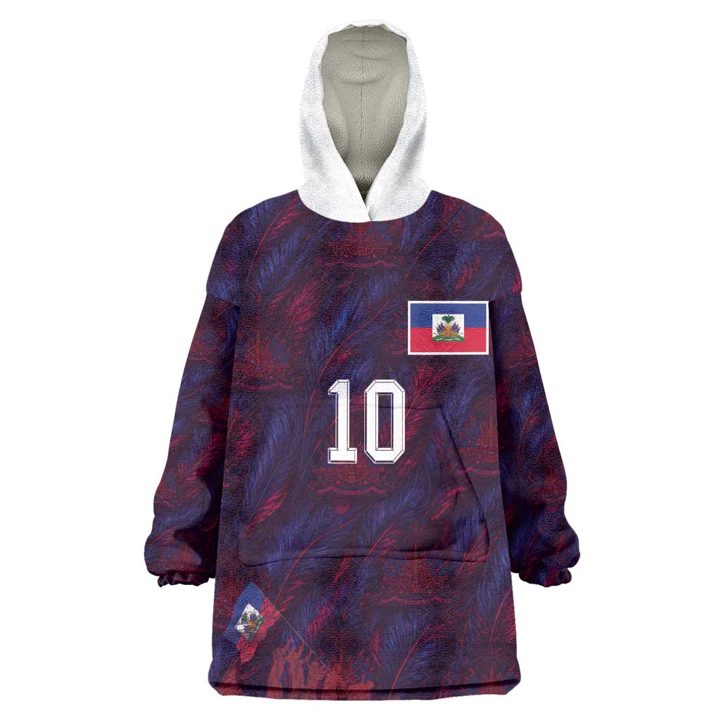 Custom Haiti National Football Wearable Blanket Hoodie Les Grenadiers Feather Pattern Coat Of Arms Art