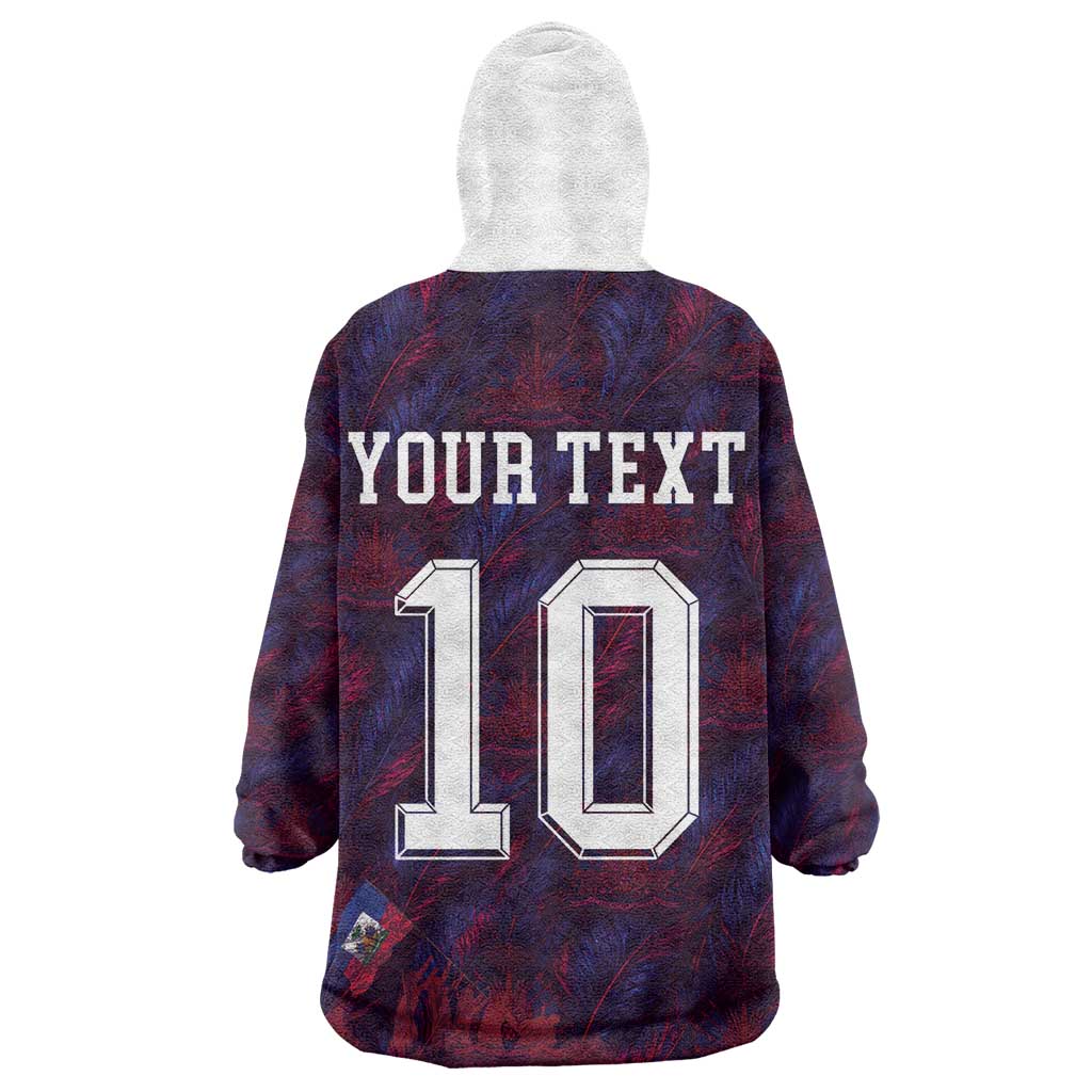 Custom Haiti National Football Wearable Blanket Hoodie Les Grenadiers Feather Pattern Coat Of Arms Art