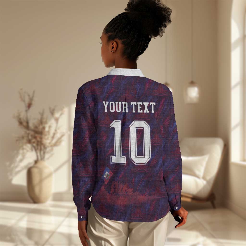 Custom Haiti National Football Women Casual Shirt Les Grenadiers Feather Pattern Coat Of Arms Art