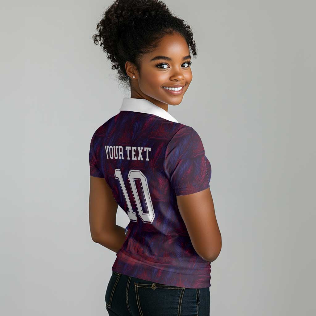 Custom Haiti National Football Women Polo Shirt Les Grenadiers Feather Pattern Coat Of Arms Art