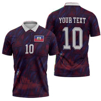 Custom Haiti National Football Zipper Polo Shirt Les Grenadiers Feather Pattern Coat Of Arms Art