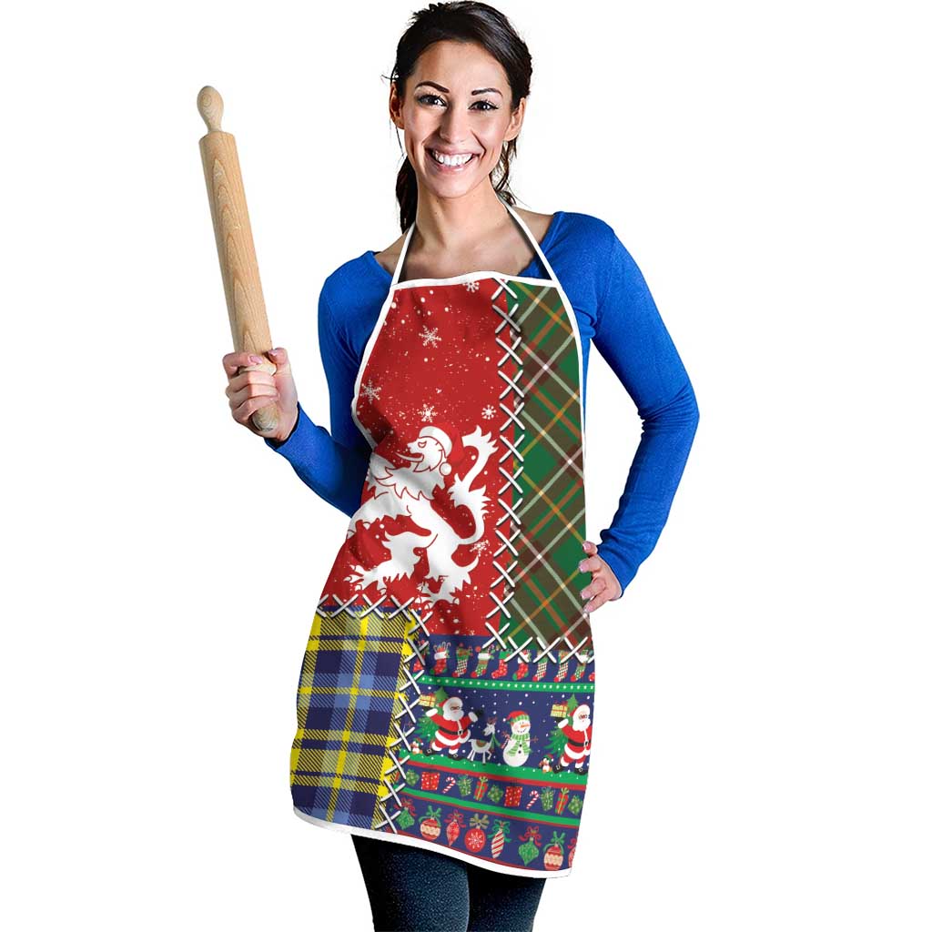 Scottish Christmas Apron Scotland Lion and Xmas Elements Patch Style - Wonder Print Shop