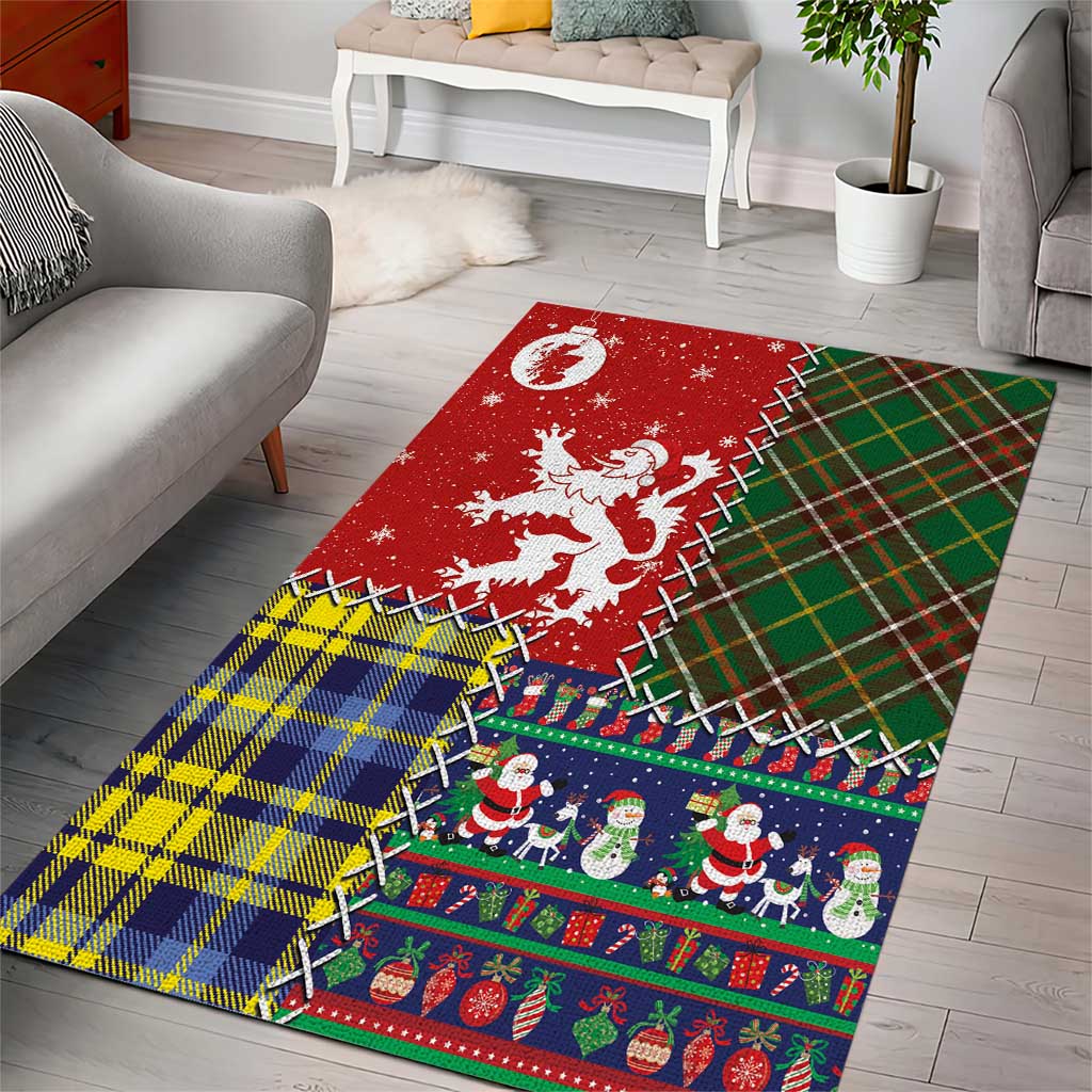 Scottish Christmas Area Rug Scotland Lion and Xmas Elements Patch Style - Wonder Print Shop
