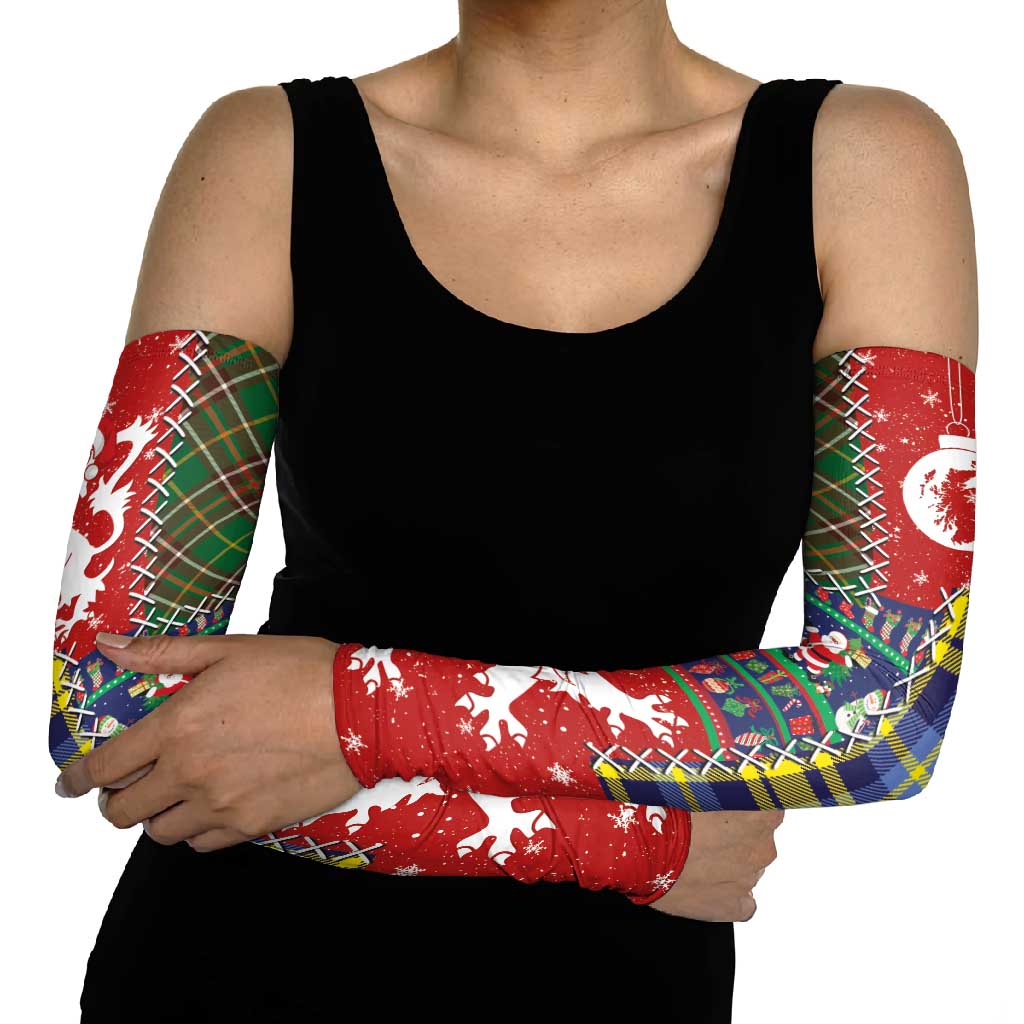 Scottish Christmas Arm Sleeves Scotland Lion and Xmas Elements Patch Style - Wonder Print Shop