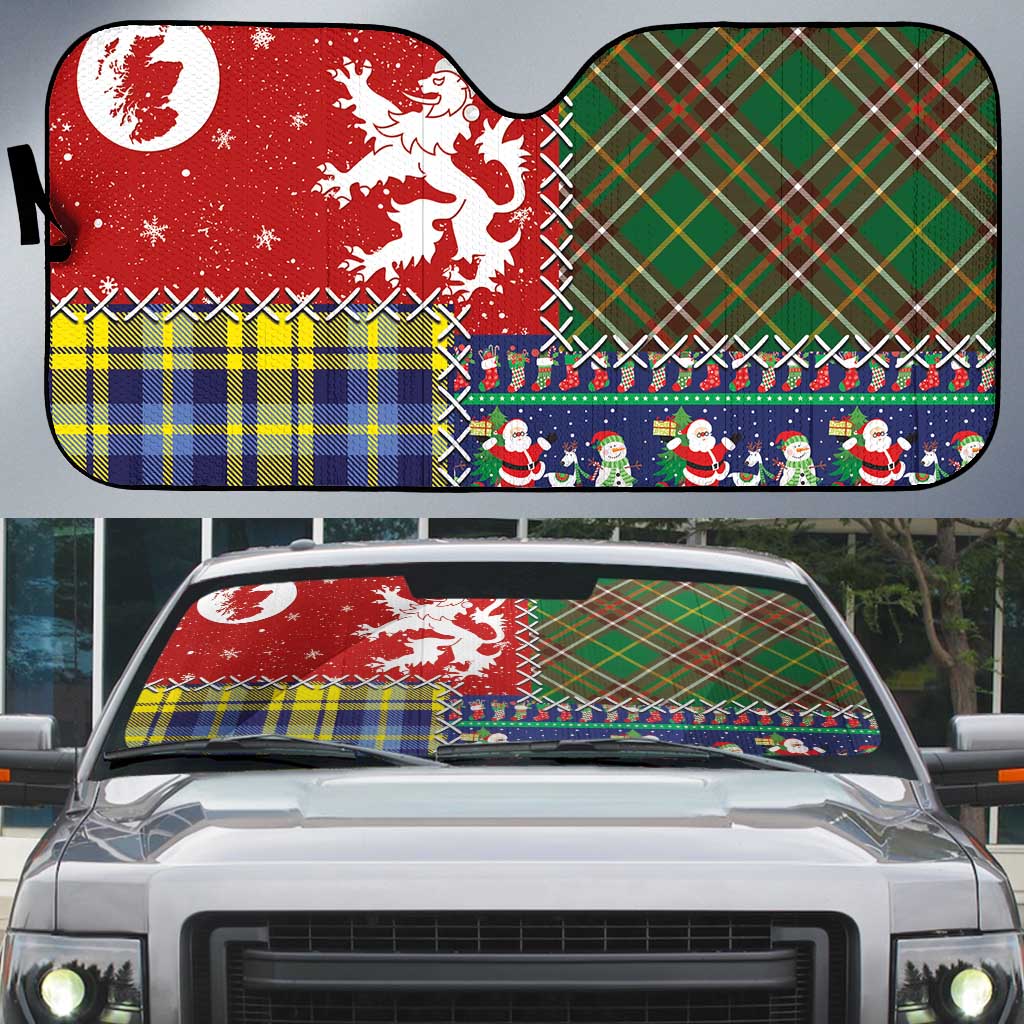 Scottish Christmas Auto Sun Shade Scotland Lion and Xmas Elements Patch Style - Wonder Print Shop