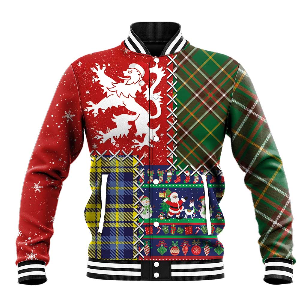 Scottish Christmas Baseball Jacket Scotland Lion and Xmas Elements Patch Style - Wonder Print Shop