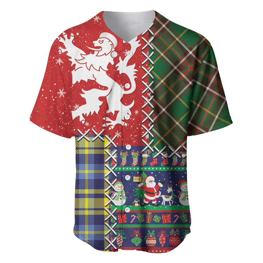 Scottish Christmas Baseball Jersey Scotland Lion and Xmas Elements Patch Style - Wonder Print Shop