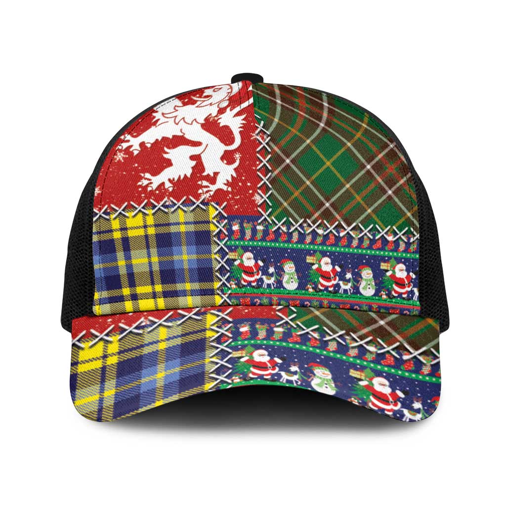 Scottish Christmas Baseball Net Cap Scotland Lion and Xmas Elements Patch Style - Wonder Print Shop
