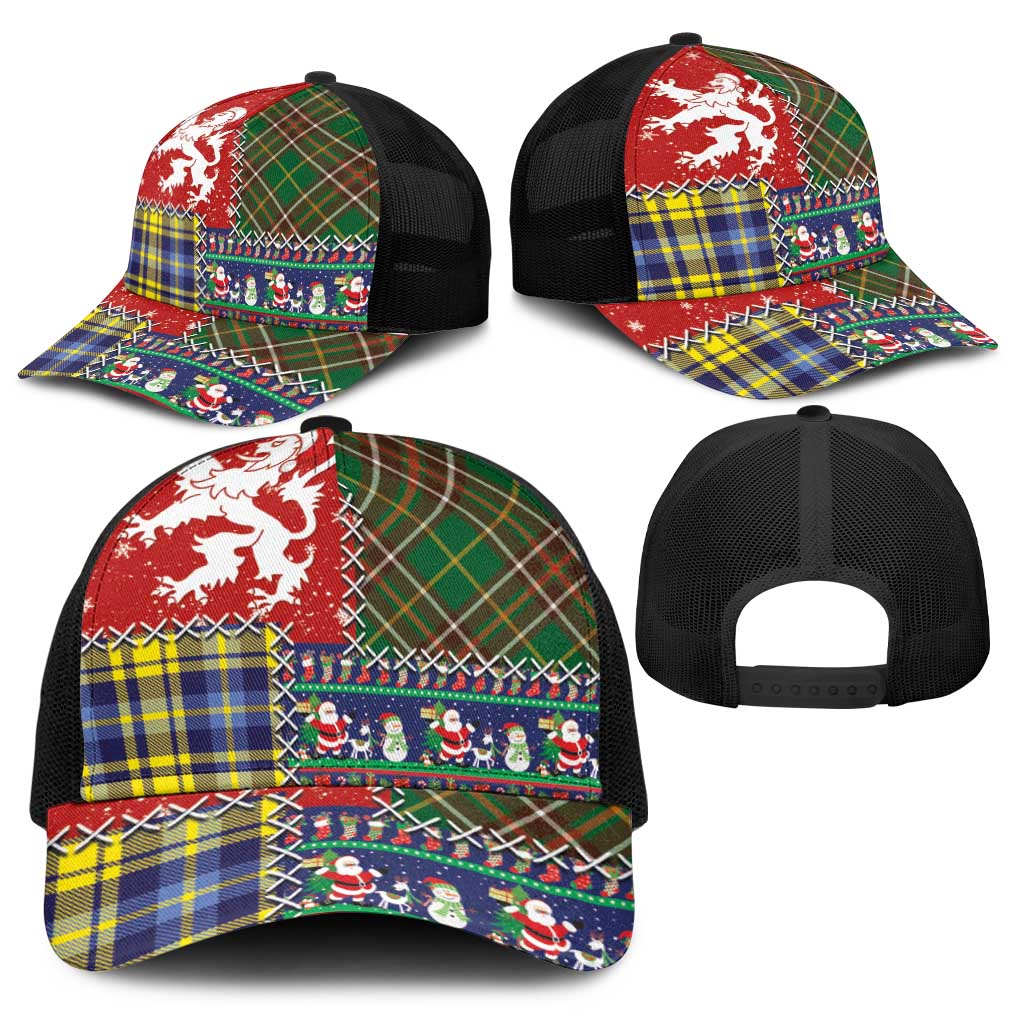 Scottish Christmas Baseball Net Cap Scotland Lion and Xmas Elements Patch Style - Wonder Print Shop