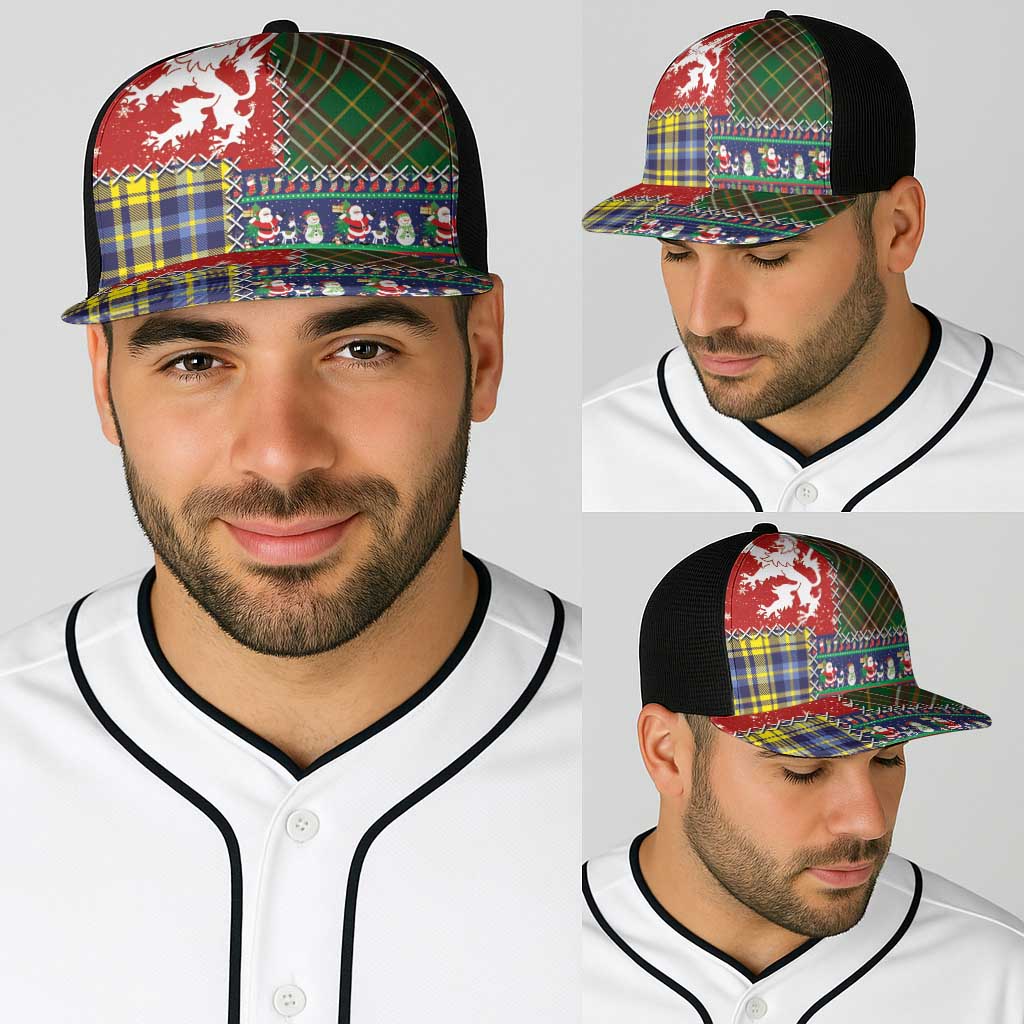 Scottish Christmas Baseball Net Cap Scotland Lion and Xmas Elements Patch Style - Wonder Print Shop