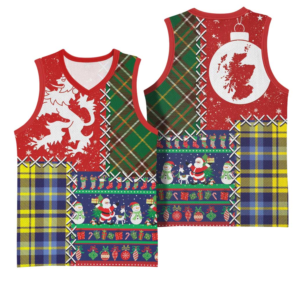 Scottish Christmas Basketball Jersey Scotland Lion and Xmas Elements Patch Style - Wonder Print Shop