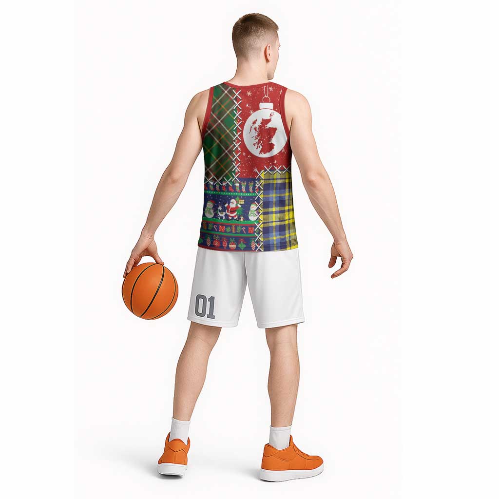 Scottish Christmas Basketball Jersey Scotland Lion and Xmas Elements Patch Style - Wonder Print Shop