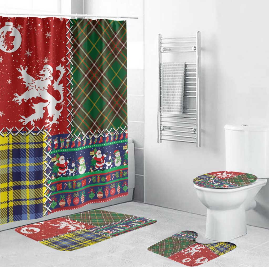 Scottish Christmas Bathroom Set Scotland Lion and Xmas Elements Patch Style - Wonder Print Shop