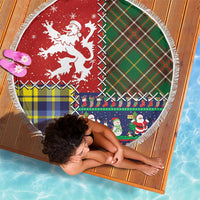 Scottish Christmas Beach Blanket Scotland Lion and Xmas Elements Patch Style - Wonder Print Shop