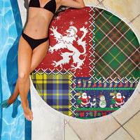 Scottish Christmas Beach Blanket Scotland Lion and Xmas Elements Patch Style - Wonder Print Shop
