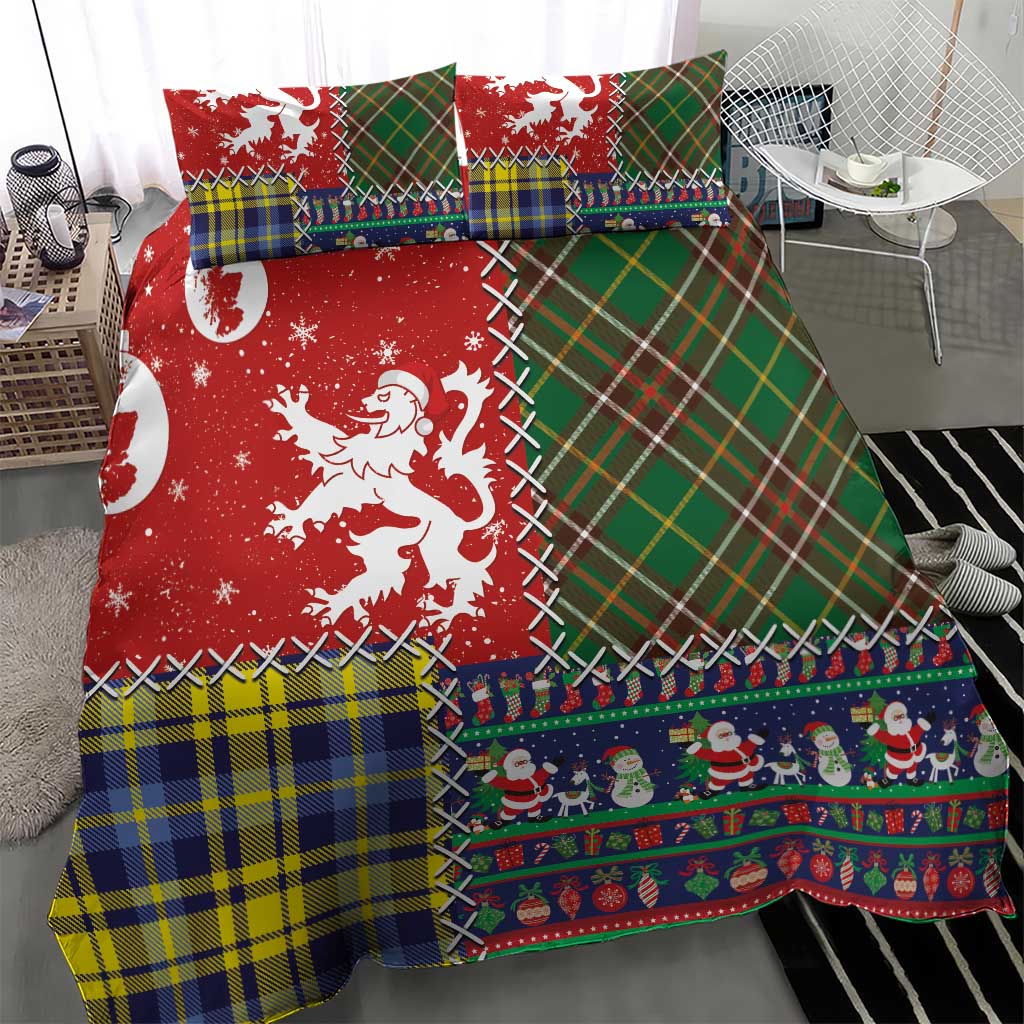 Scottish Christmas Bedding Set Scotland Lion and Xmas Elements Patch Style - Wonder Print Shop