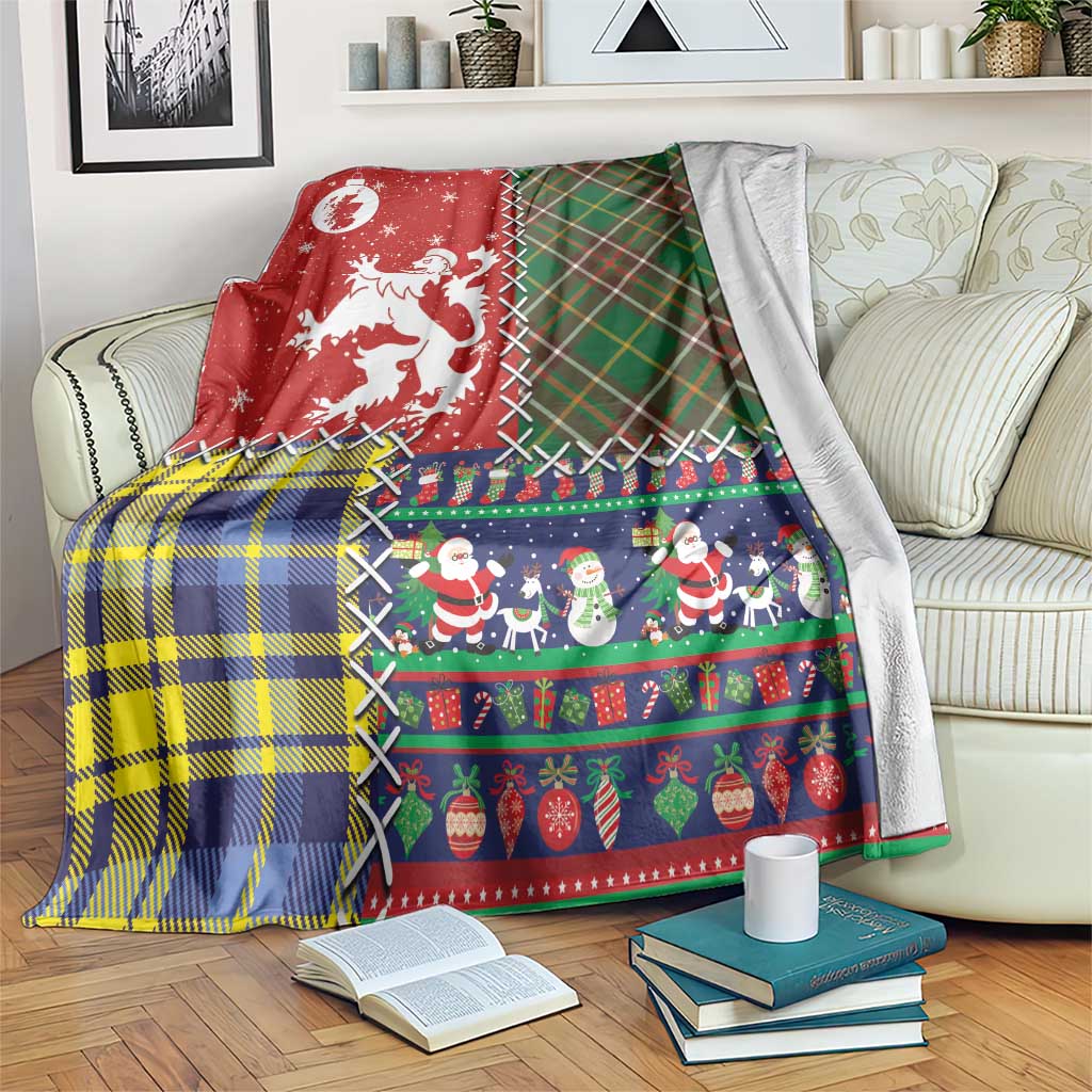 Scottish Christmas Blanket Scotland Lion and Xmas Elements Patch Style - Wonder Print Shop