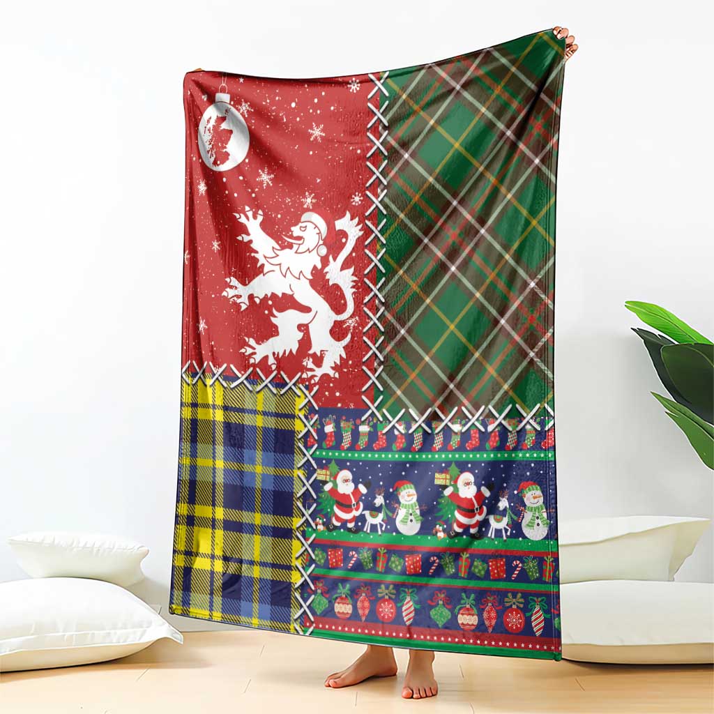 Scottish Christmas Blanket Scotland Lion and Xmas Elements Patch Style - Wonder Print Shop