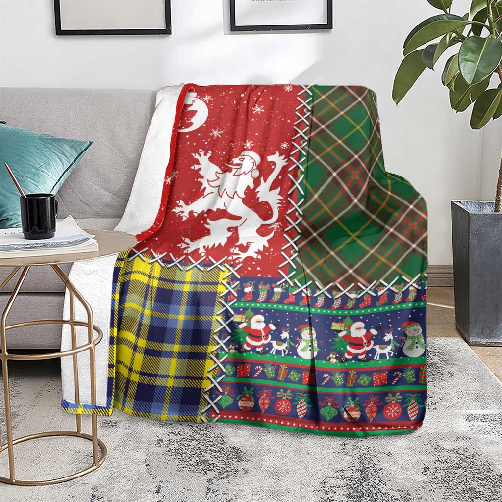 Scottish Christmas Blanket Scotland Lion and Xmas Elements Patch Style - Wonder Print Shop