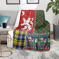 Scottish Christmas Blanket Scotland Lion and Xmas Elements Patch Style - Wonder Print Shop