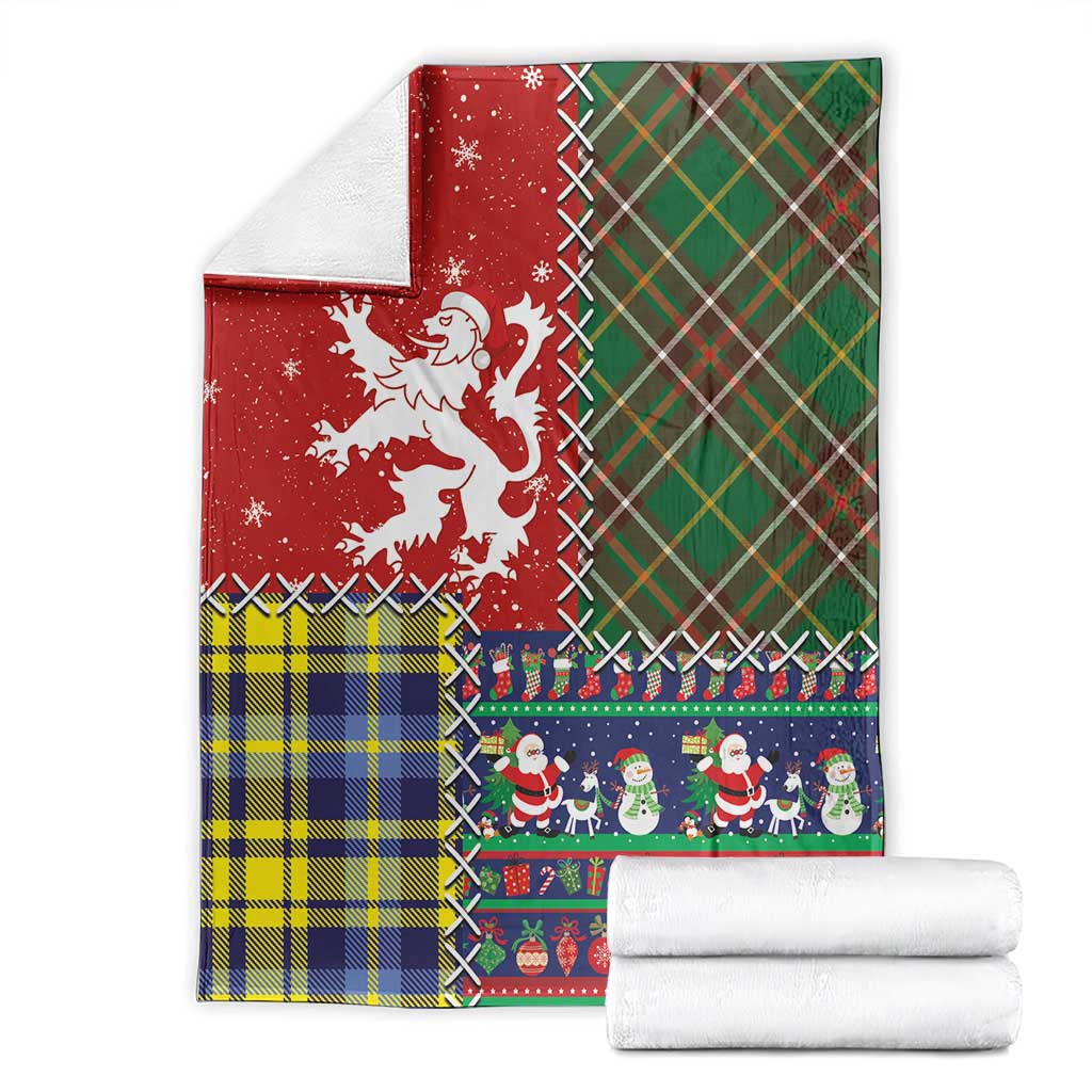 Scottish Christmas Blanket Scotland Lion and Xmas Elements Patch Style - Wonder Print Shop
