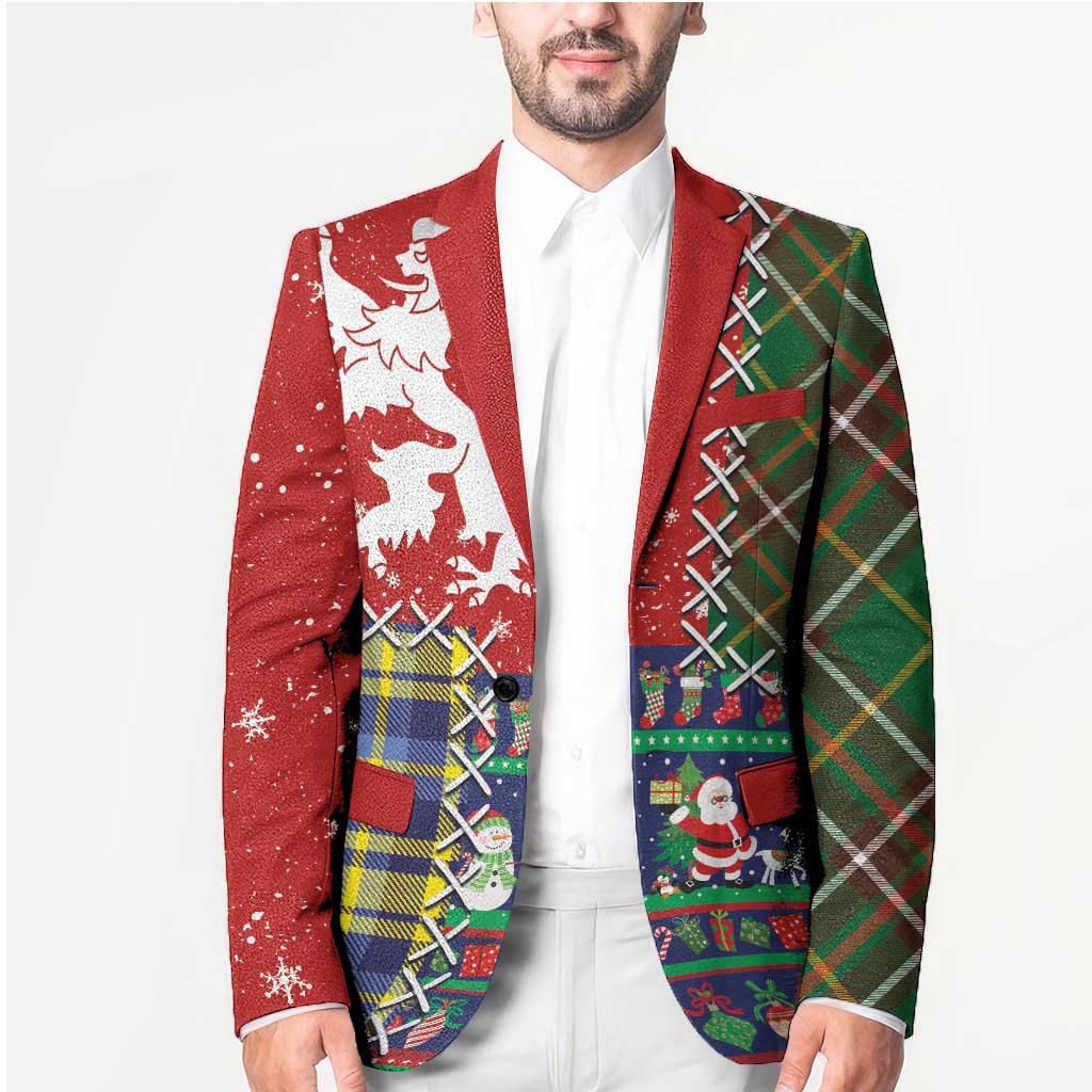 Scottish Christmas Blazer Scotland Lion and Xmas Elements Patch Style - Wonder Print Shop
