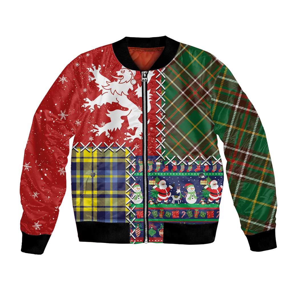 Scottish Christmas Bomber Jacket Scotland Lion and Xmas Elements Patch Style - Wonder Print Shop