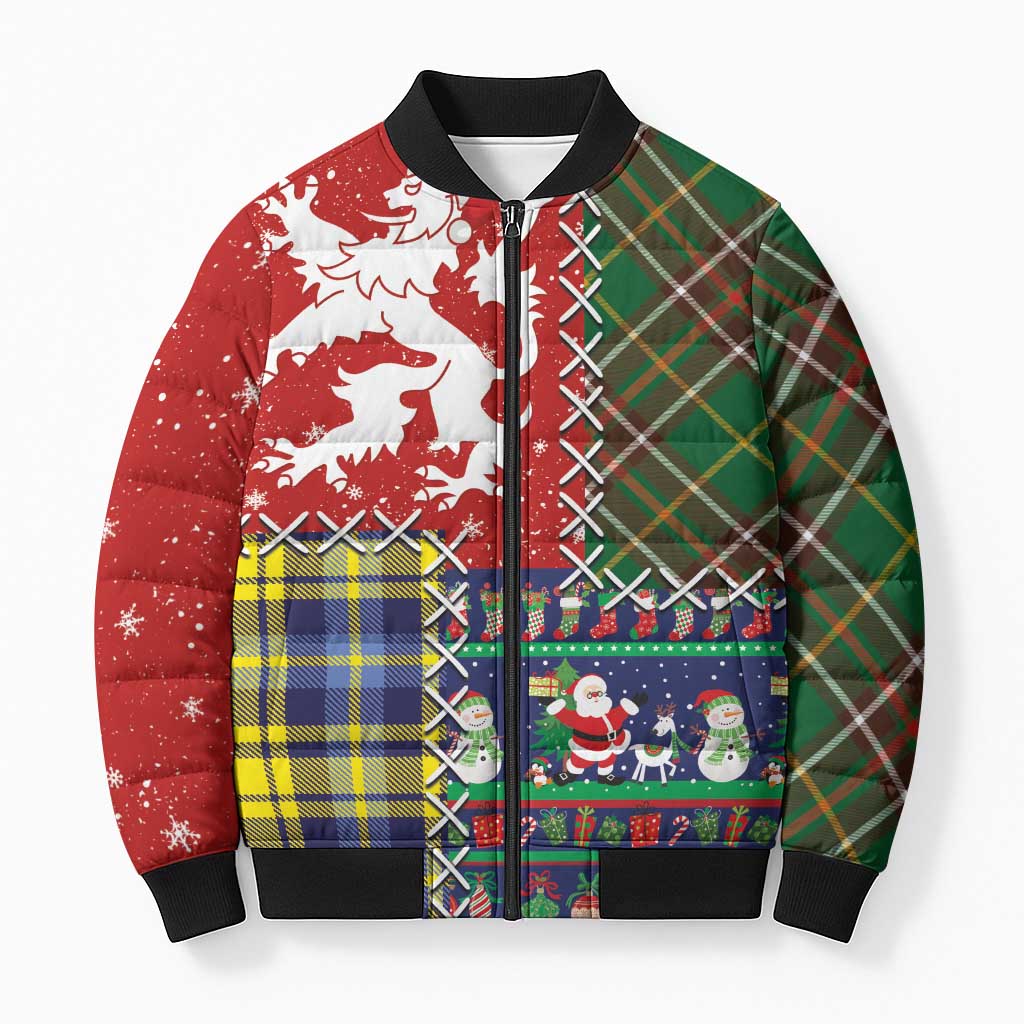 Scottish Christmas Bomber Puffer Jacket Scotland Lion and Xmas Elements Patch Style - Wonder Print Shop
