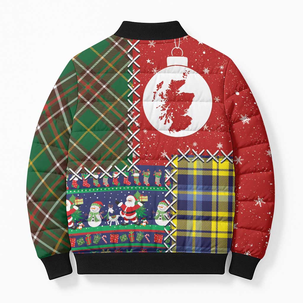 Scottish Christmas Bomber Puffer Jacket Scotland Lion and Xmas Elements Patch Style - Wonder Print Shop