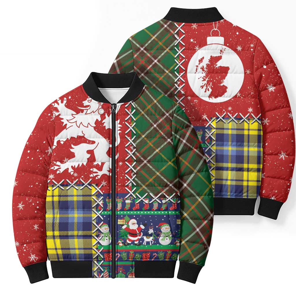 Scottish Christmas Bomber Puffer Jacket Scotland Lion and Xmas Elements Patch Style - Wonder Print Shop
