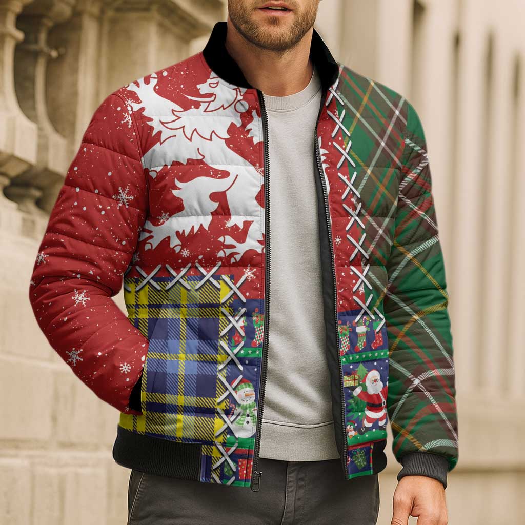 Scottish Christmas Bomber Puffer Jacket Scotland Lion and Xmas Elements Patch Style - Wonder Print Shop