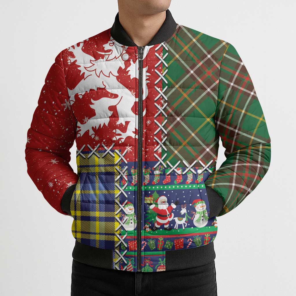 Scottish Christmas Bomber Puffer Jacket Scotland Lion and Xmas Elements Patch Style - Wonder Print Shop