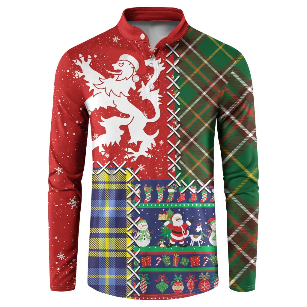 Scottish Christmas Button Sweatshirt Scotland Lion and Xmas Elements Patch Style - Wonder Print Shop